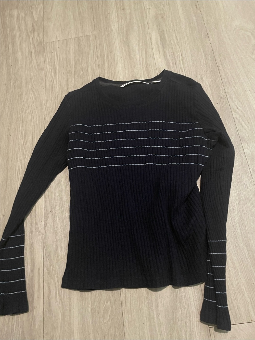 Tommy Hilfiger Black Ribbed Crew Neck Sweater with White Stripes